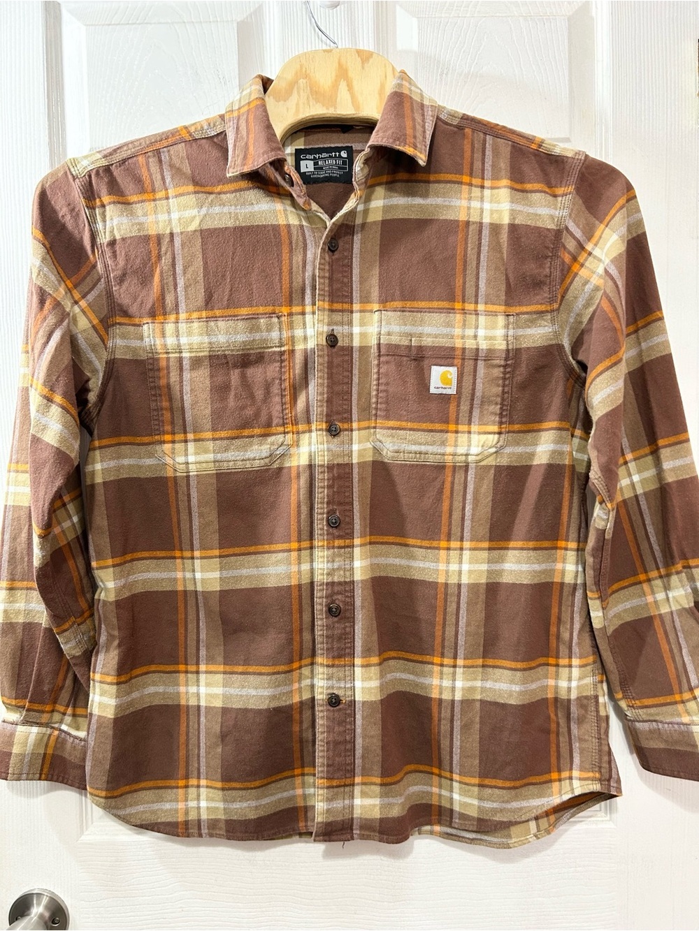 Carhartt Rugged Flex Relaxed Fit Flannel Shirt Men’s L Brown Plaid TW5945